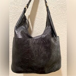 American Leather tooled hobo leather black bag